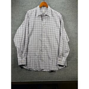 Peter Millar Button Down Shirt Men's XL Tan/Green Plaid Cotton Formal